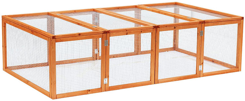 Pawhut 6ft Outdoor Wooden Rabbit Hutch Cage with Wire Mesh Safety Run and Play Space