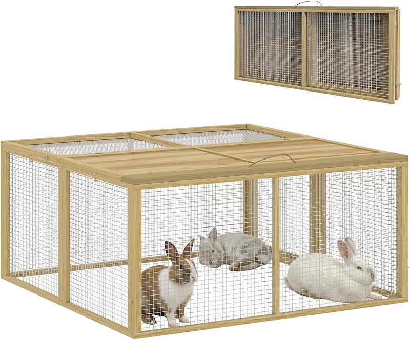 PawHut Folding Wooden Rabbit Run with Roof