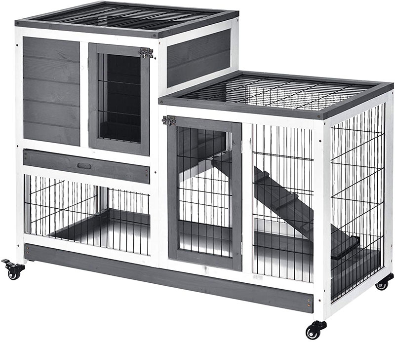 PawHut Indoor Wooden Guinea Pigs House  Enclosed Run