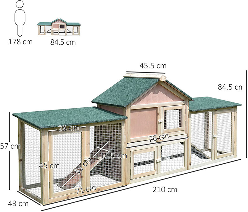 PawHut Deluxe Two-Storey Wooden Bunny Rabbit Hutch